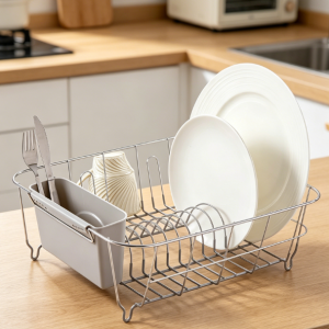 Compact Dish Rack and Cutlery Holder for Kitchen Sink