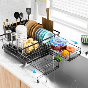 Expandable Kitchen Dish Rack with Space Saving structure