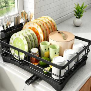 Dish Drying Rack with Rotating Drain Spout System