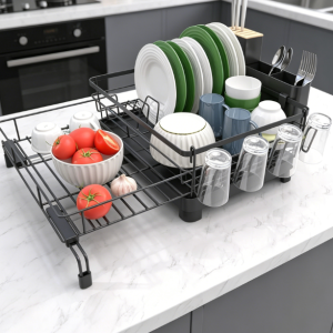 Dish Drying Rack with Cup Holder and Drain Tray