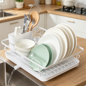 Dish Drying Rack Set with Drainboard and Utensil Holder
