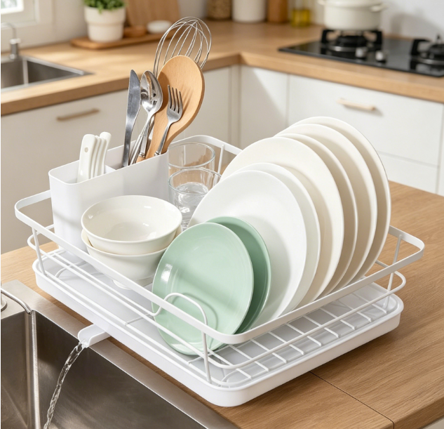 Dish Drying Rack Set with Drainboard and Utensil Holder