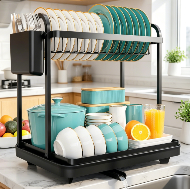 2 Tier Stainless Steel Dish Drainer for Kitchen Counter