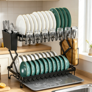 Kitchen Counter Dish Drying Rack with Storage Compartments
