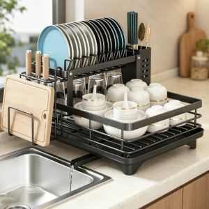 Auto Draining Dish Drying Rack for Kitchen Counter