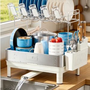 Large 2 Tier Dish Drying Rack with Drainboard structure