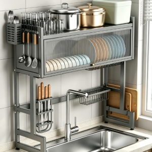 3 Tier Over Sink Dish Drying Rack with Storage Shelf